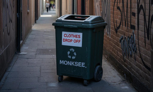 Monksee clothes recycling bin sitting in an alley