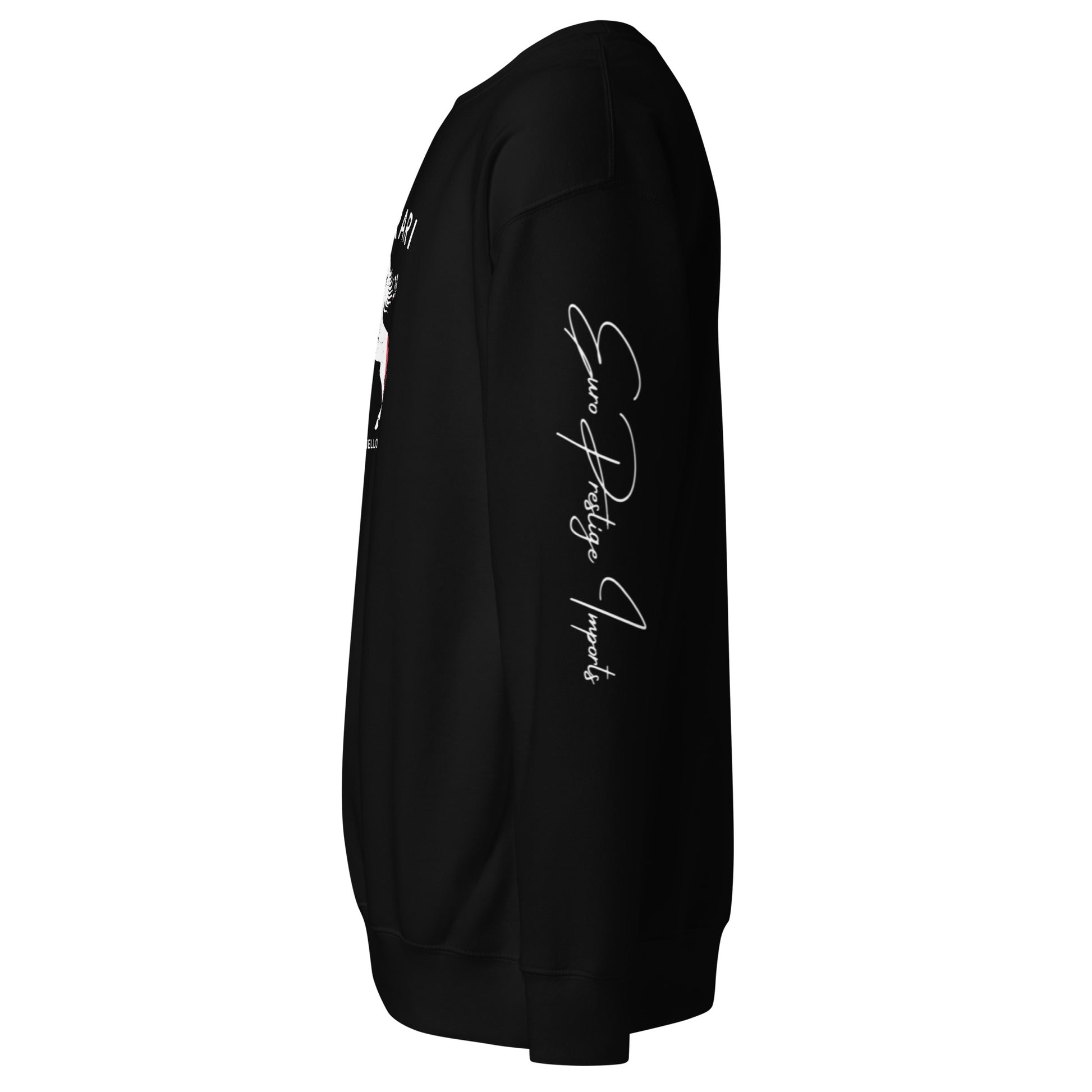 Monksee Ferrari 1935 left sleeve design featuring Euro Prestige signature logo in white. On a white background