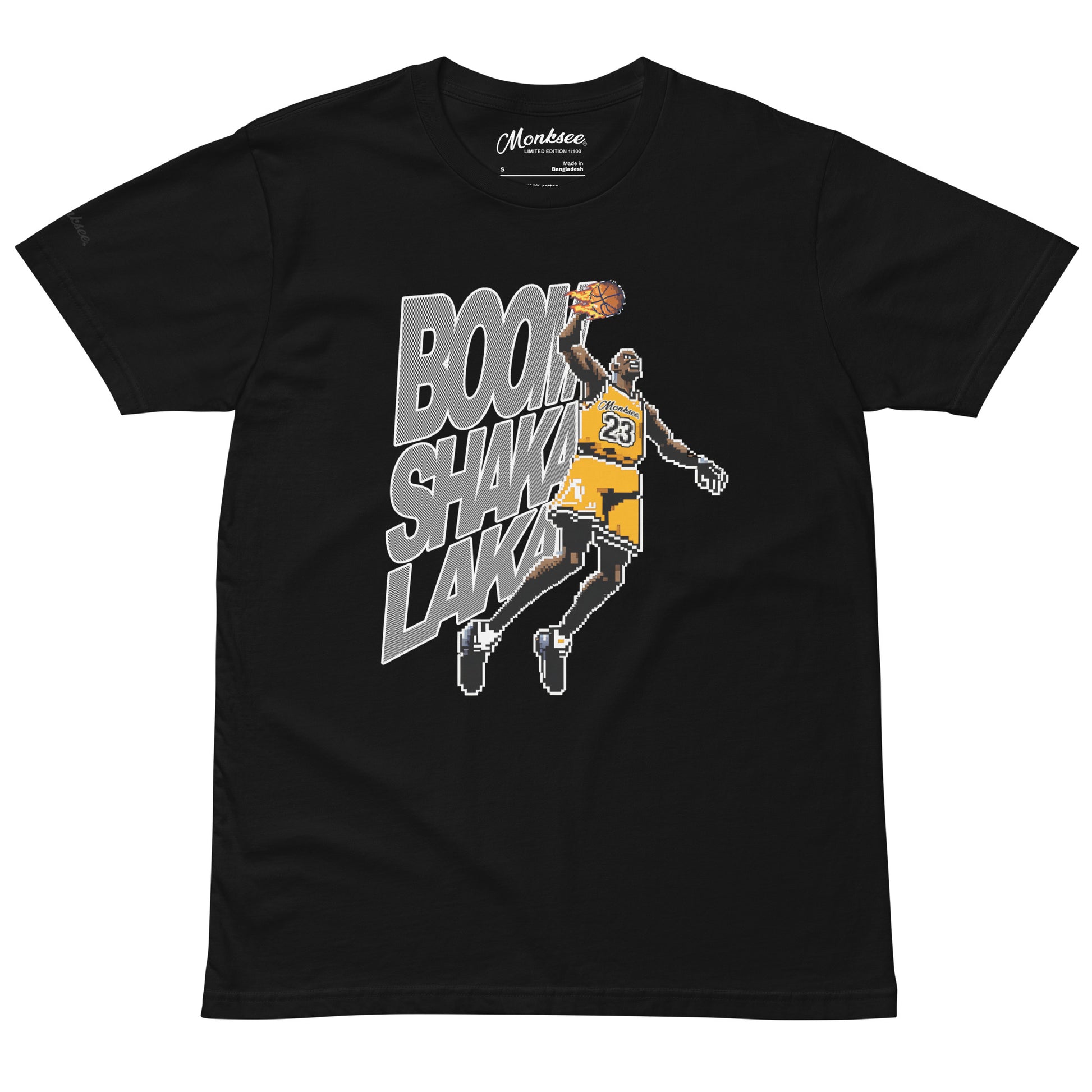 Monksee boomshakalaka black premium tshirt front on white background