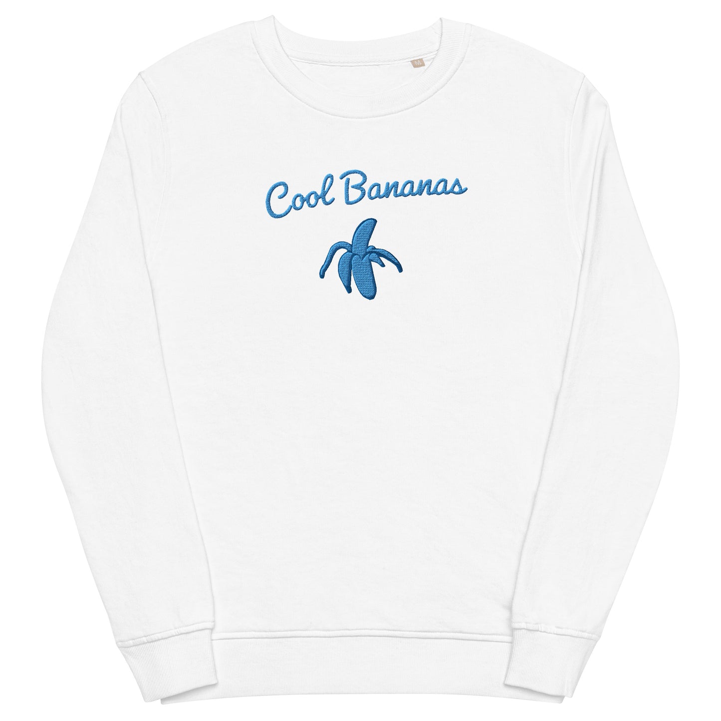 Monksee Cool Bananas - embroidered organic white sweatshirt front