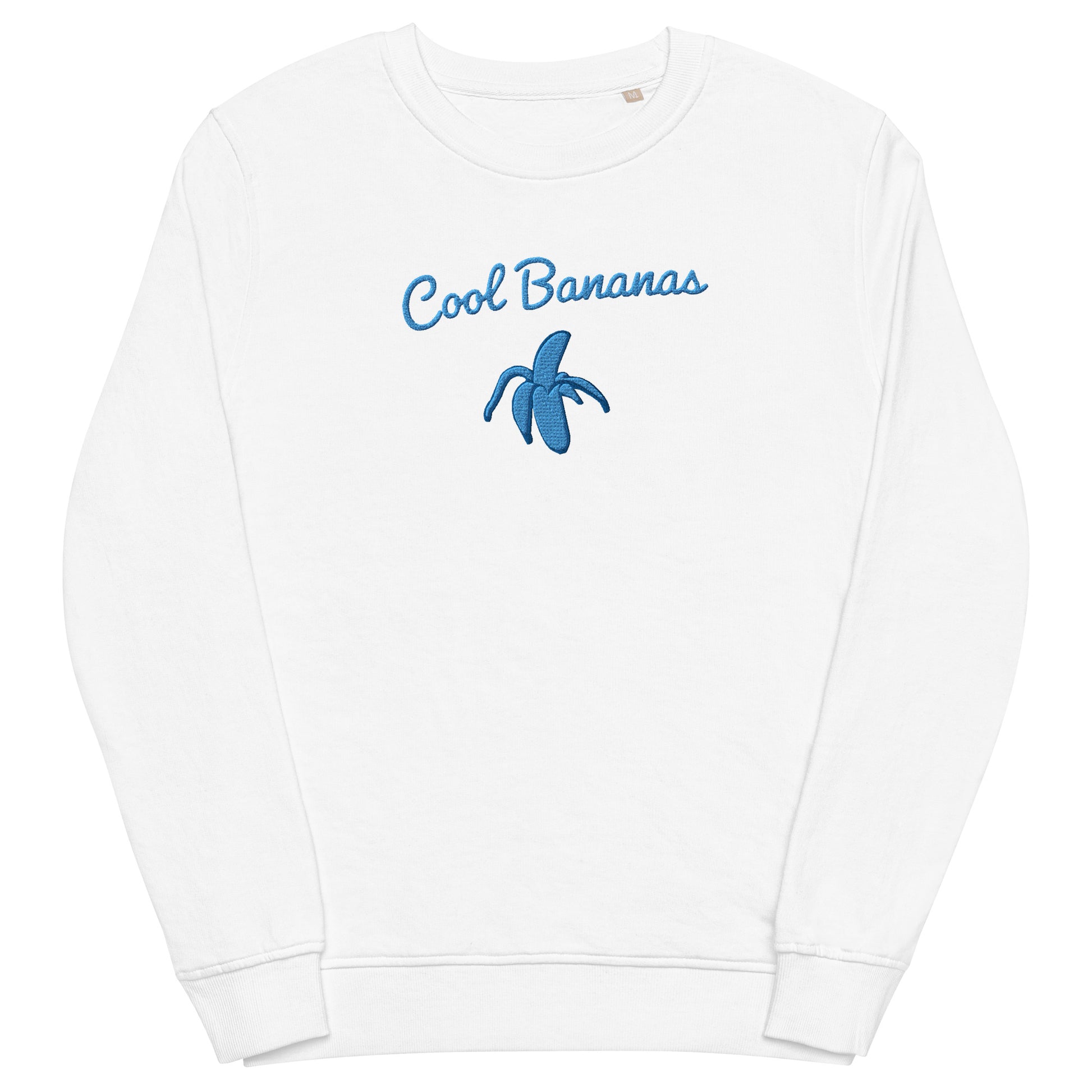 Monksee Cool Bananas - embroidered organic white sweatshirt front