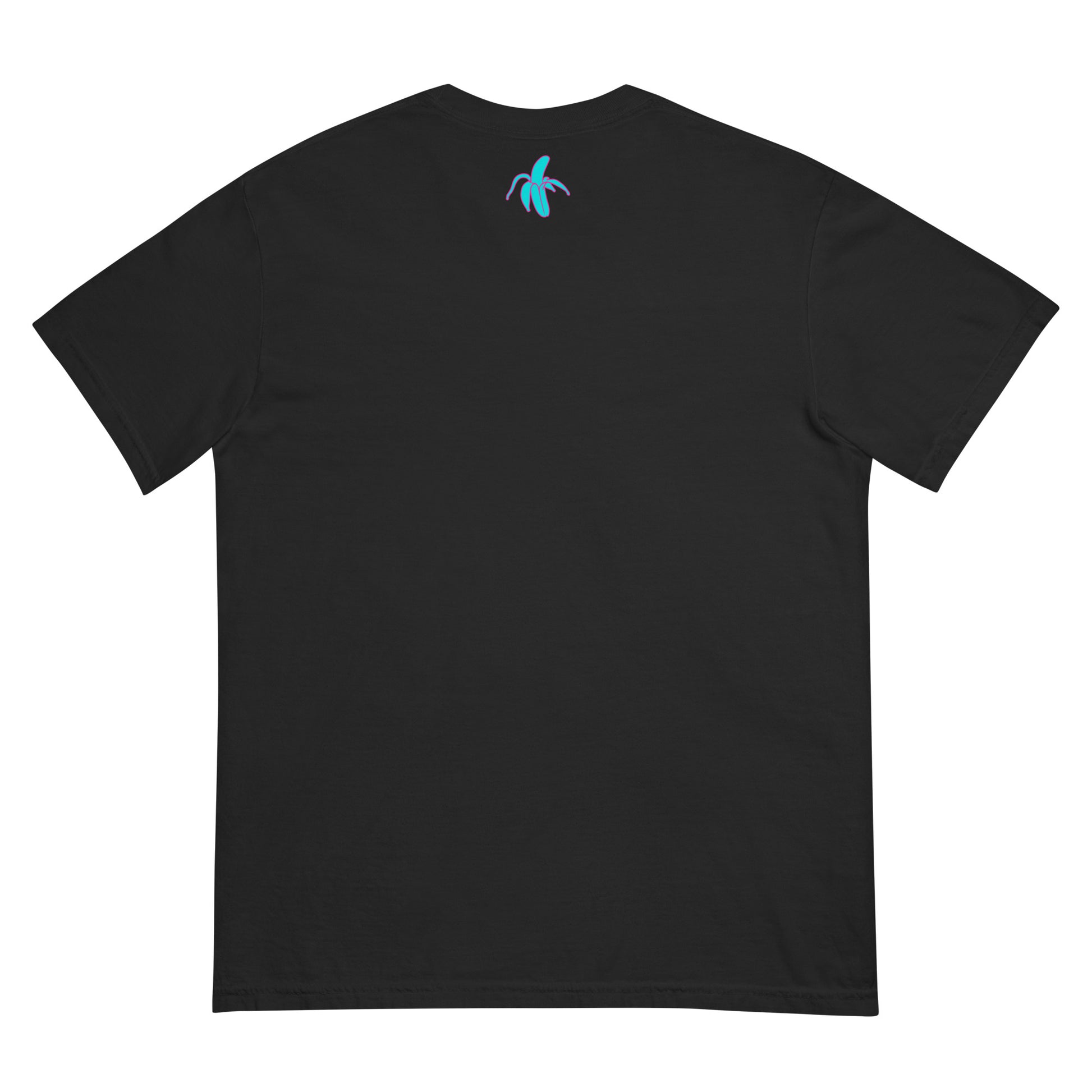 Back view of a black Monksee "Rad Rubiks" t-shirt displayed flat against a white background. A small pink Monksee logo is on the back neck, with the word "monksee" in pink printed below it