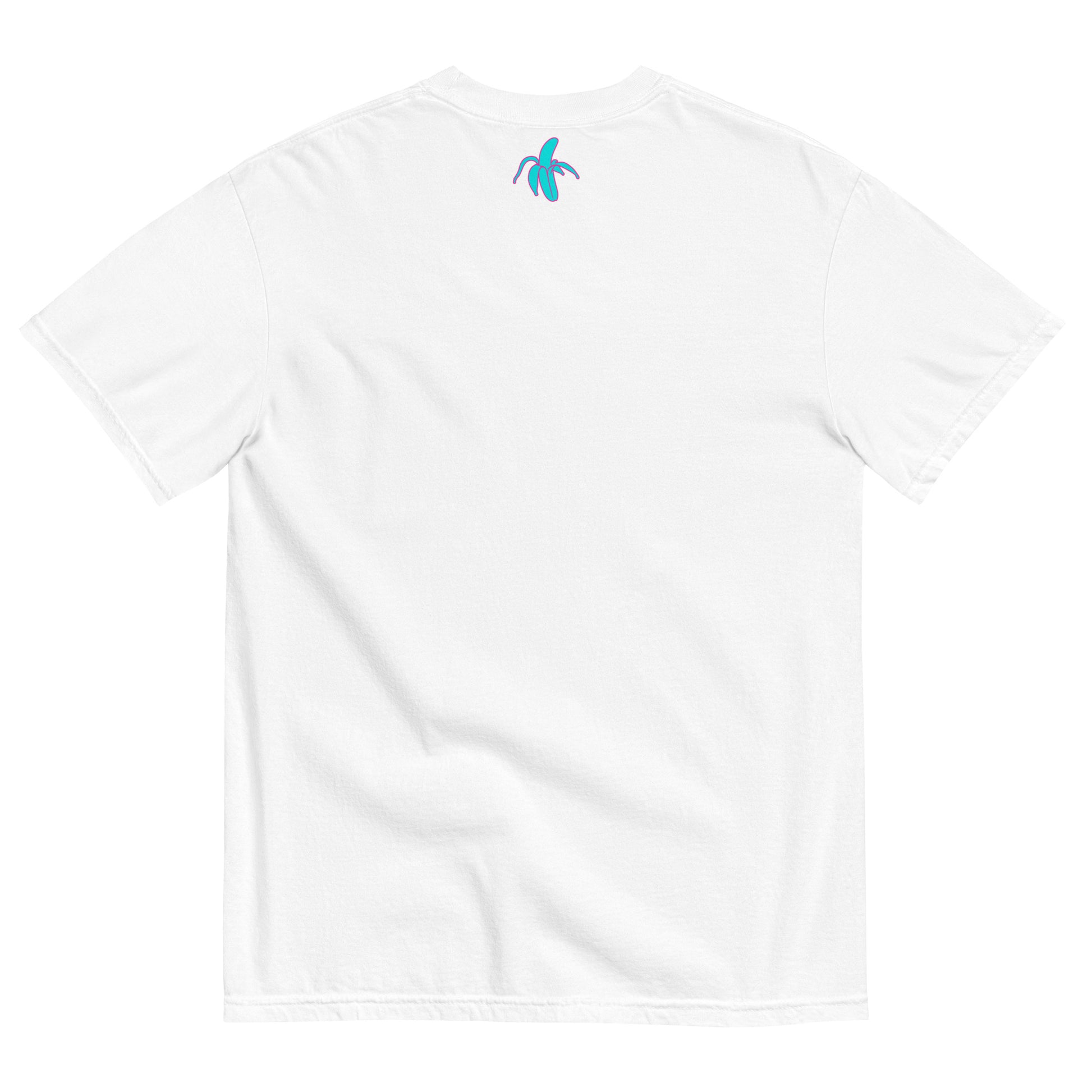 Back view of a white Monksee "Rad Rubiks" t-shirt displayed flat against a white background. A small pink Monksee logo is on the back neck, with the word "monksee" in pink printed below it