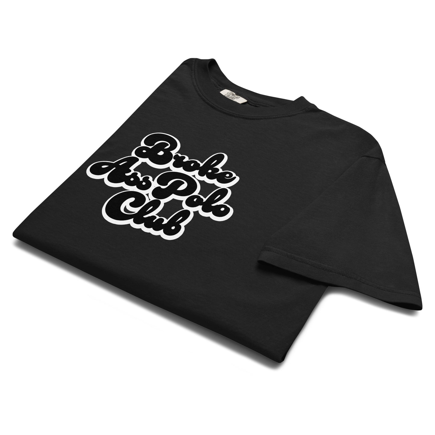 folded view of broke ass polo club black tshirt on a white background