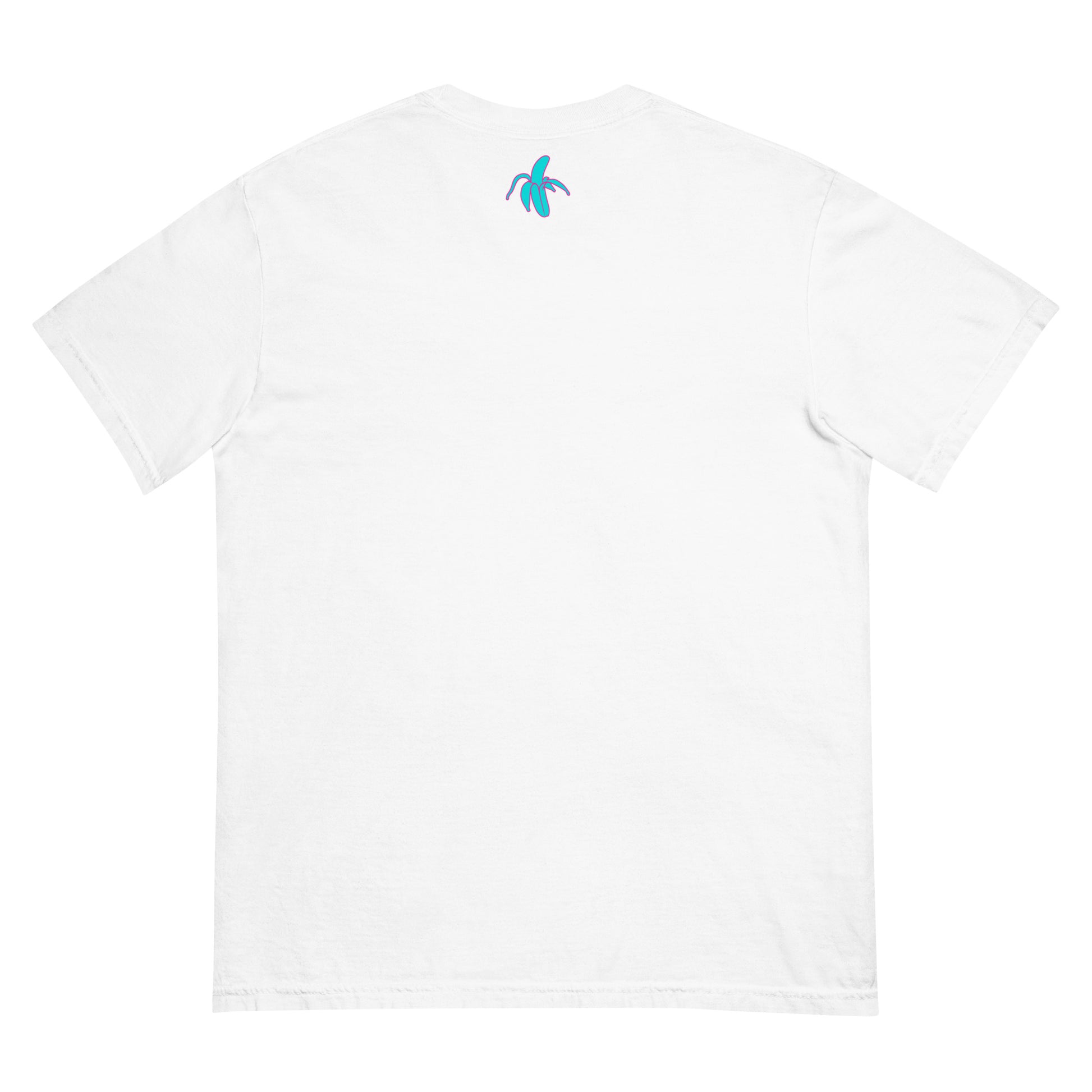 back on retro rewind tshirt with monksee banana label in teal and pink