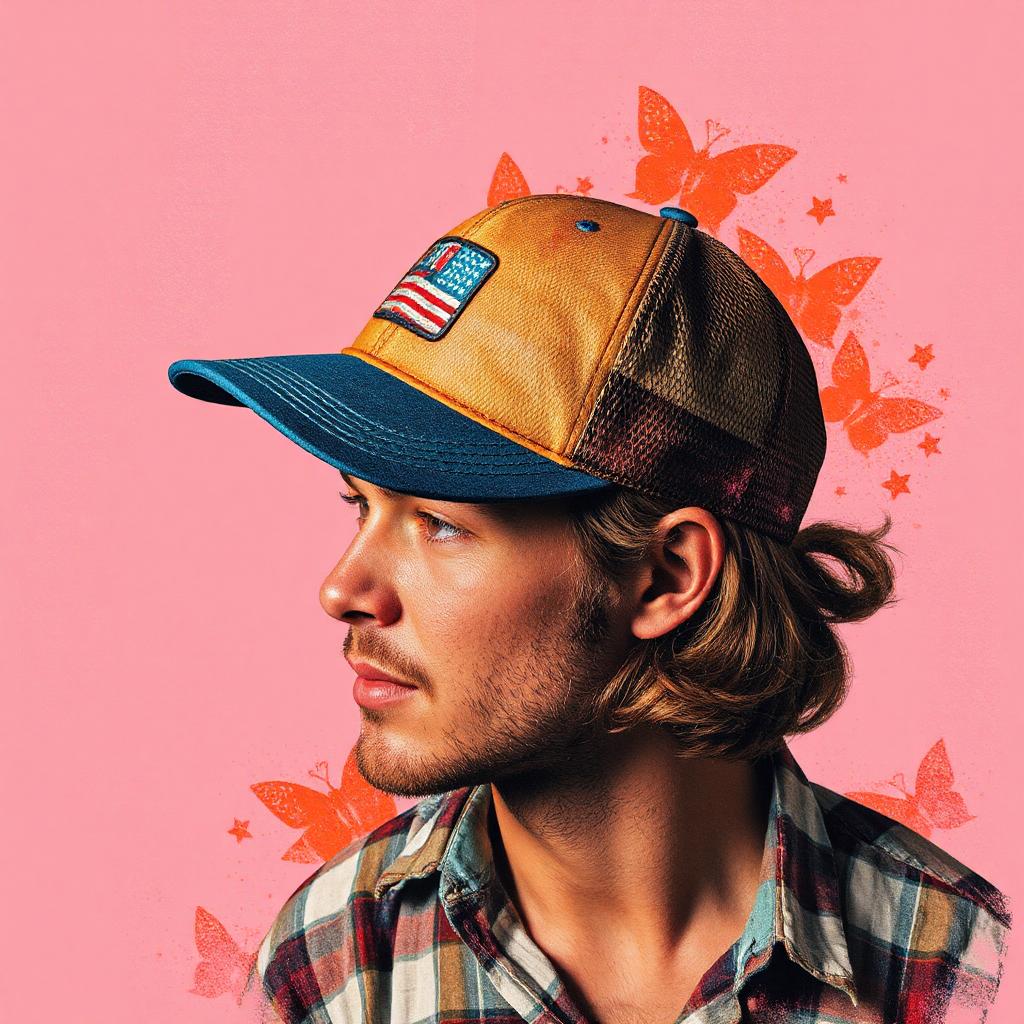 Aesthetic image of a farming guy wearing a trucker cap