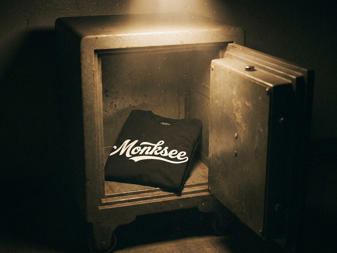Monksee t-shirt sitting in a safe
