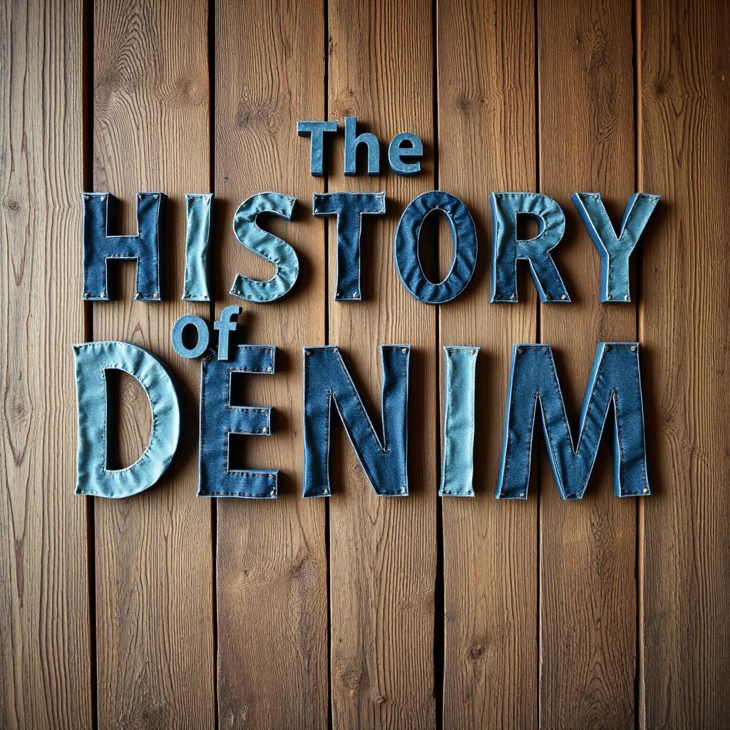 The History of Denim on a wooden wall the letter made from denim