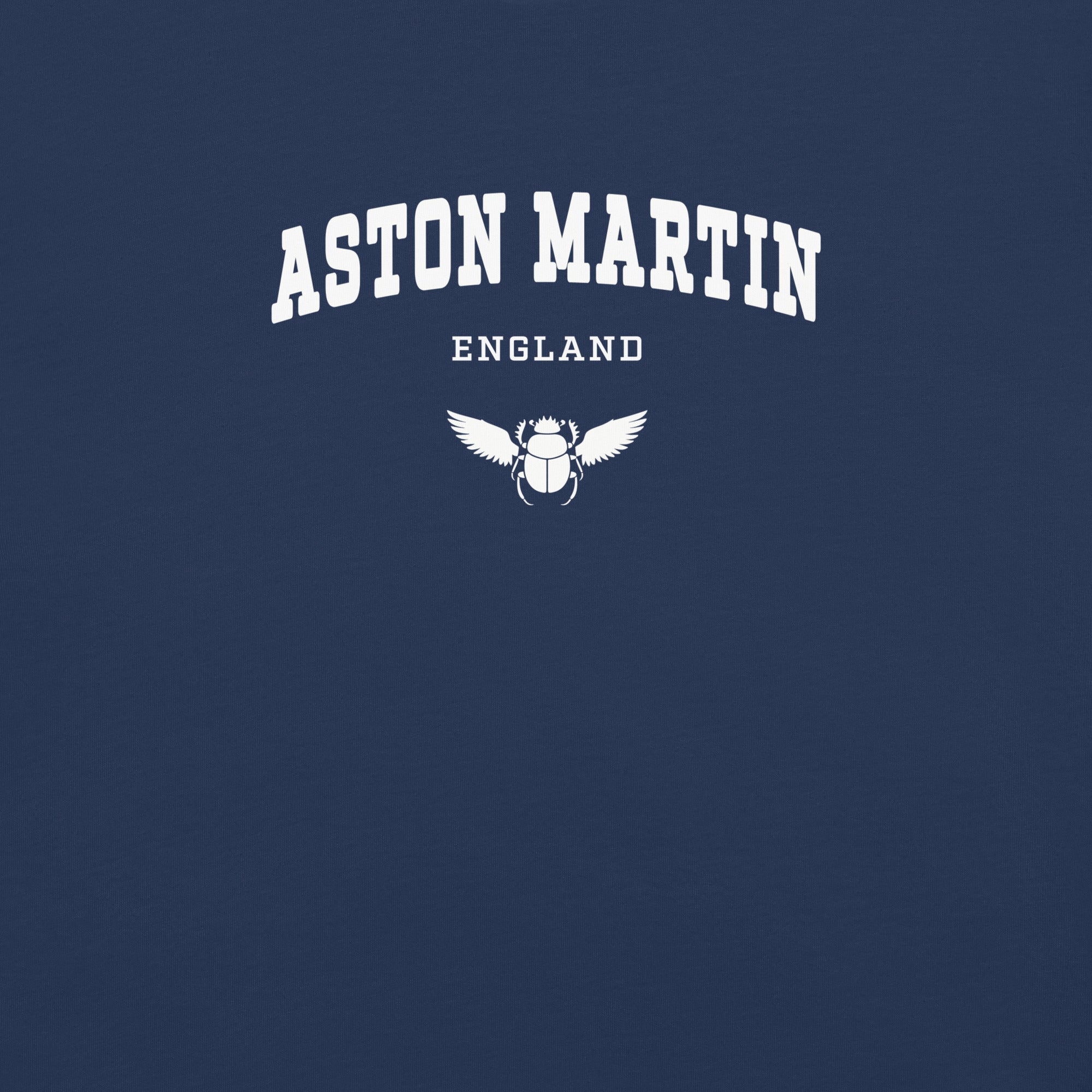 Aston Martin logo with text on a navy background