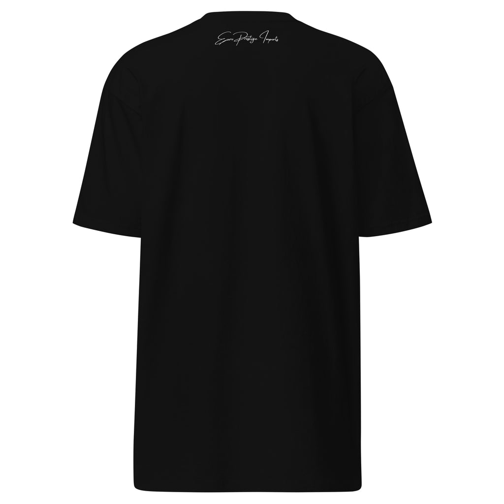 Euro Prestige Imports logo on the back neck of a black t-shirt