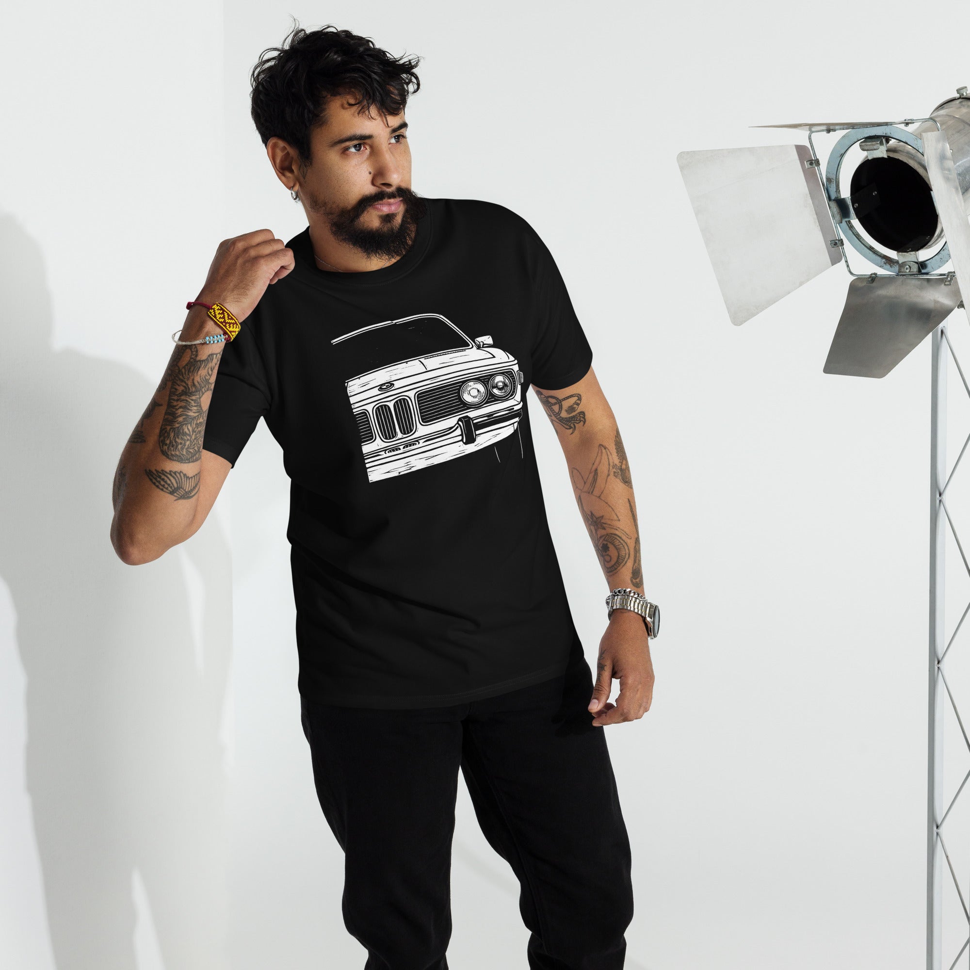 Guy wearing Beemer black t-shirt