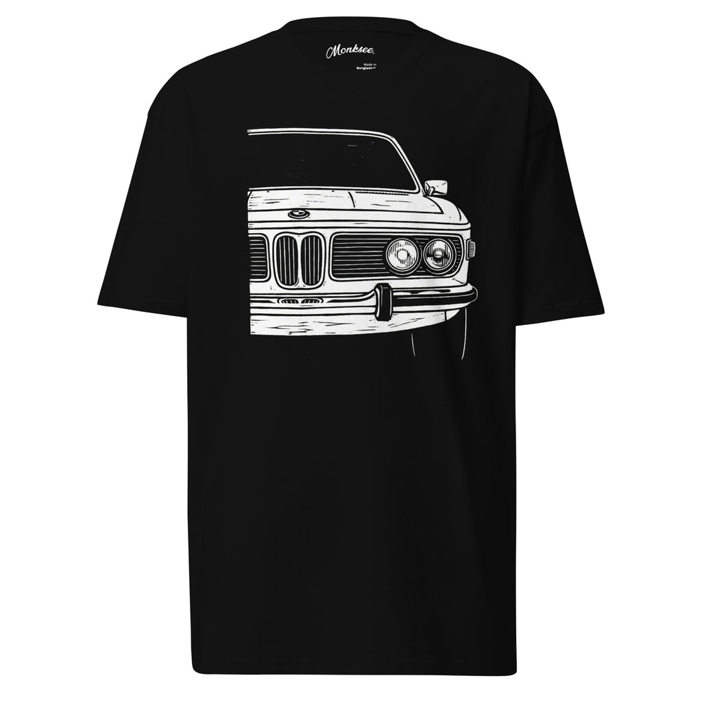 Outline of the front of a 2800 CS BMW on a black t-shirt