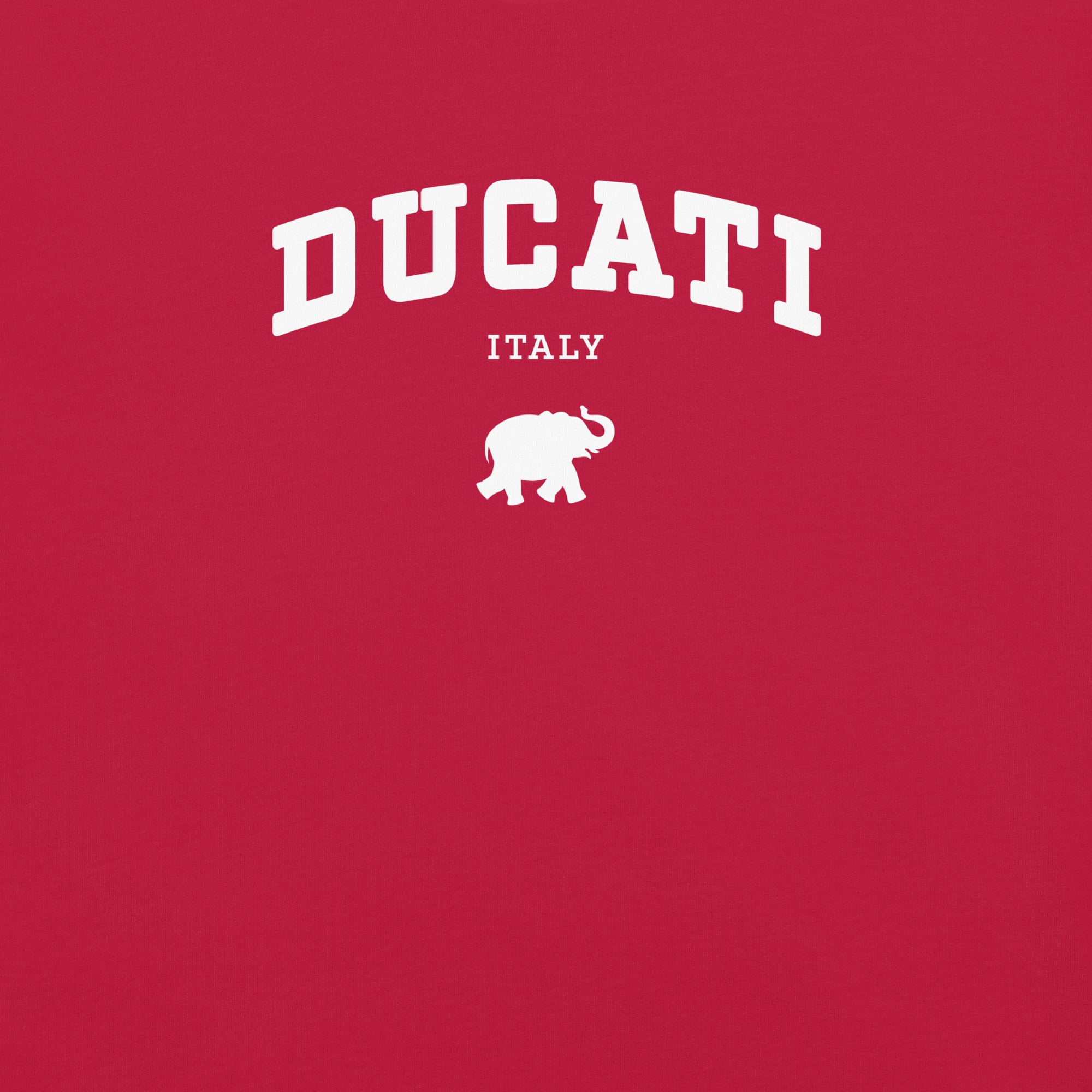 Ducati logo with elephant on a red background