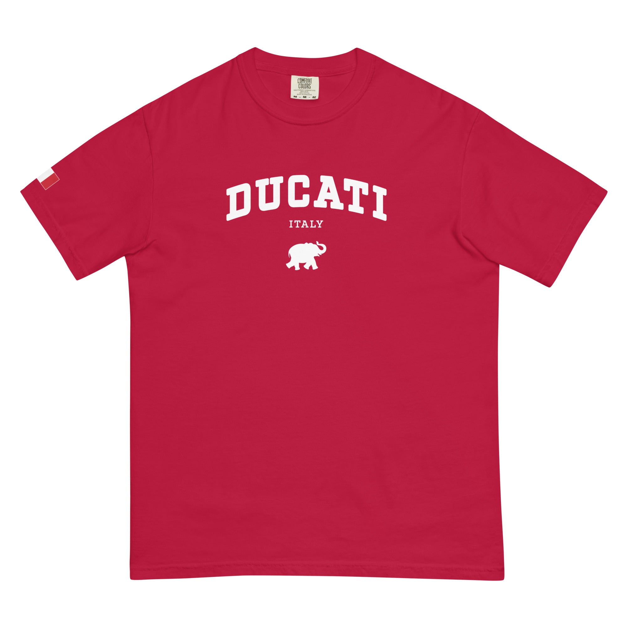 Red t-shirt with Ducati logo on a white background