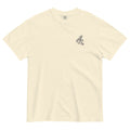 Beige t-shirt with a Monksee banana logo on the chest against a white background