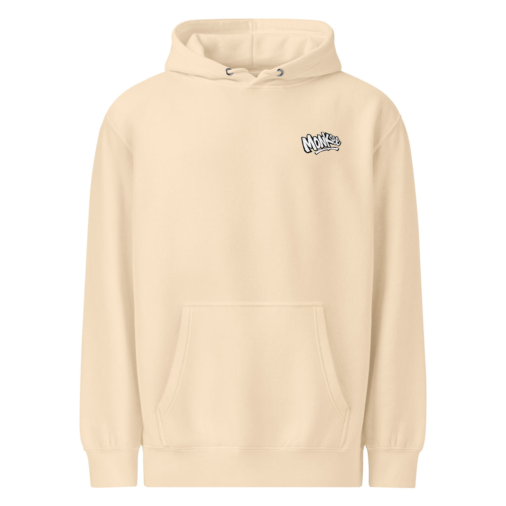front of monksee fresh deck sandshell midweight hoodie, hood down, on a white background
