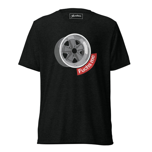 black Fuchs wheels vintage style tshirt front