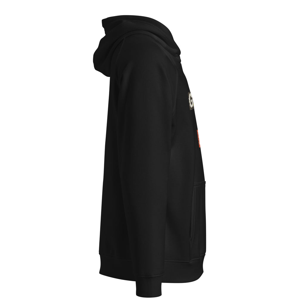 Black Monksee eco hoodie sleeve against a white background