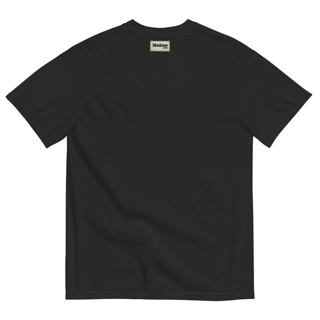 Back of Monksee Hotel Belvedere t-shirt with 1 of 100 Monksee label on back neck