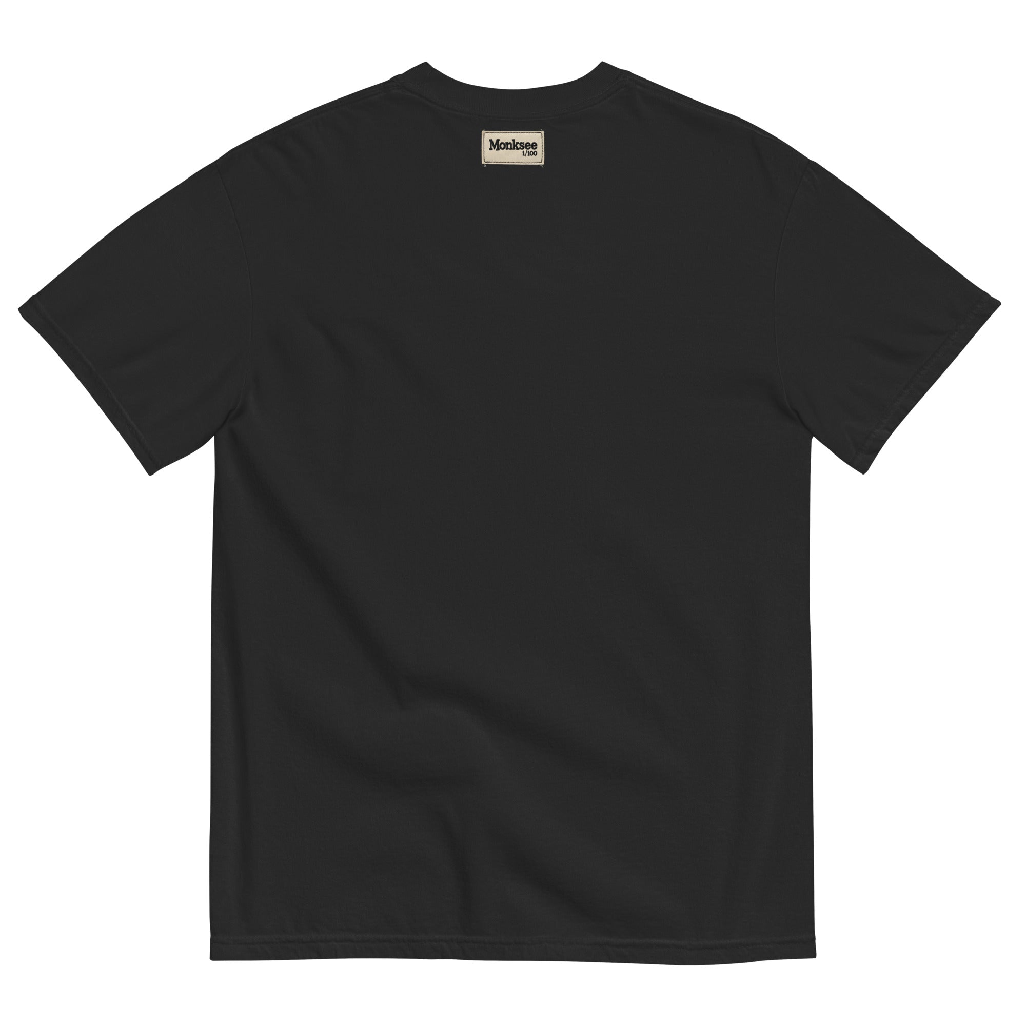 Back of Monksee Hotel Belvedere t-shirt with 1 of 100 Monksee label on back neck