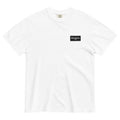 White t-shirt with a black Monksee label on a white background