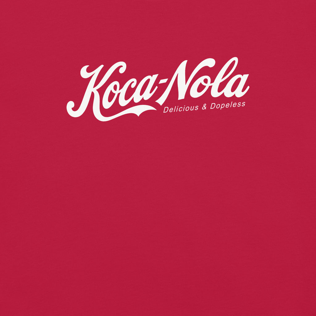 Koca-Nola graphic on red t-shirt