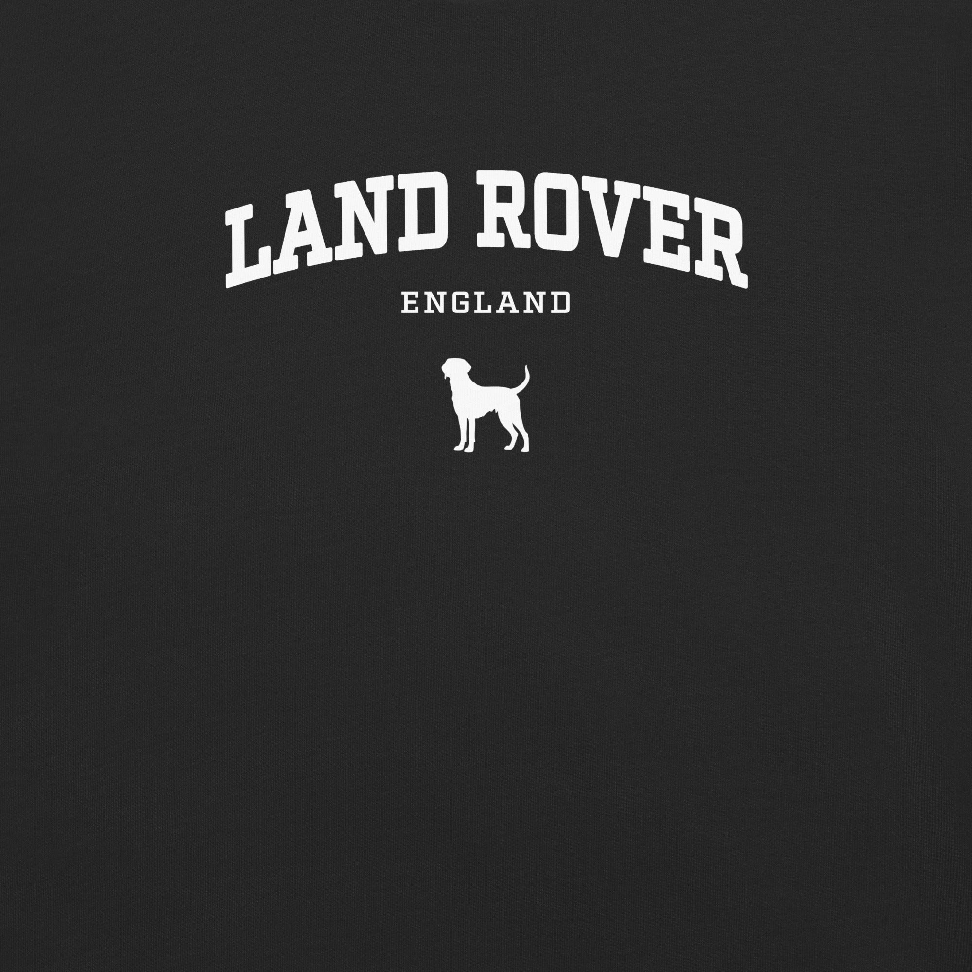 Land Rover logo with a dog silhouette on a black background