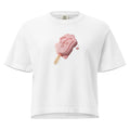 White t-shirt with a pink ice cream popsicle graphic on a white background