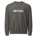 Gray sweatshirt with 'MOGUL' printed on it against a white background