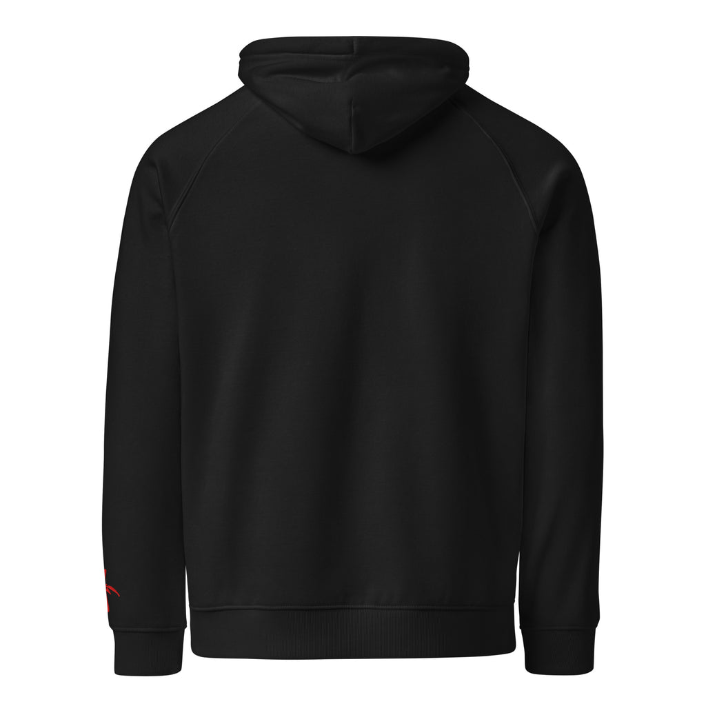Monksee Black hoodie shown from the back on a white background