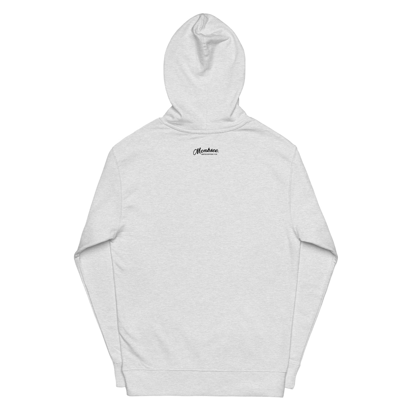 Gray Monksee FU hoodie with limited edition logo on a white background