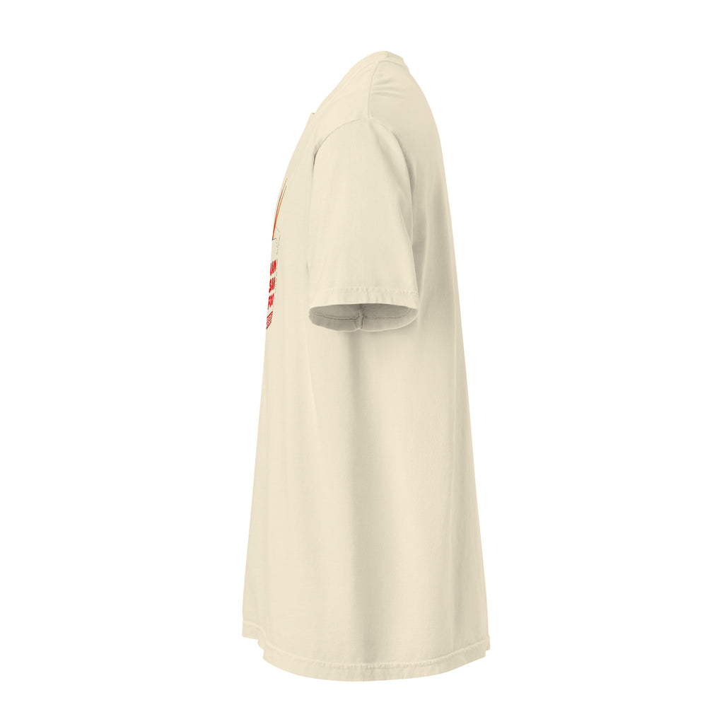 Monksee ivory t-shirt left side on a white background