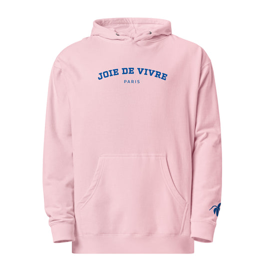 Monksee joie de vivre. Joy of Living light pink midweight sweatshirt