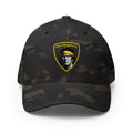 Multi camo Ramboghini flex fit cap, front view on white background