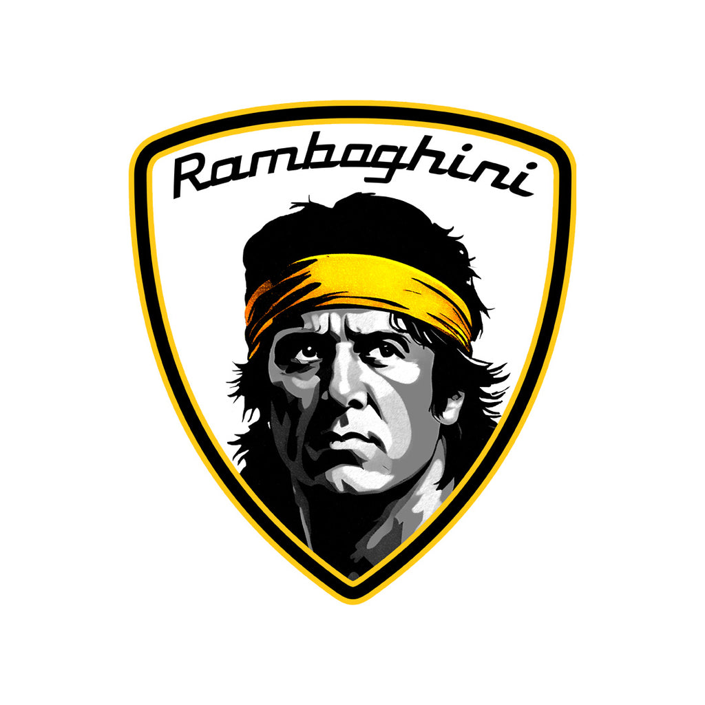 close up of Monksee Ramboghini design on white garment