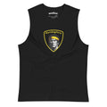 a black monksee ramboghini muscle shirt featuring limited edition design on a white background