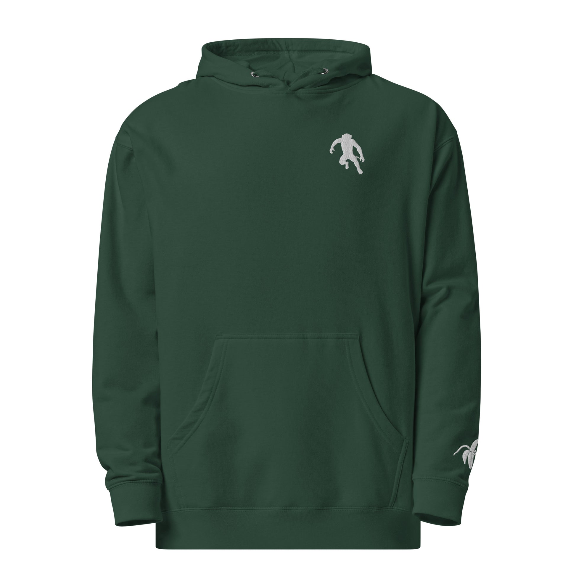 front of alpine green ape shit monksee hoodie with embroidery