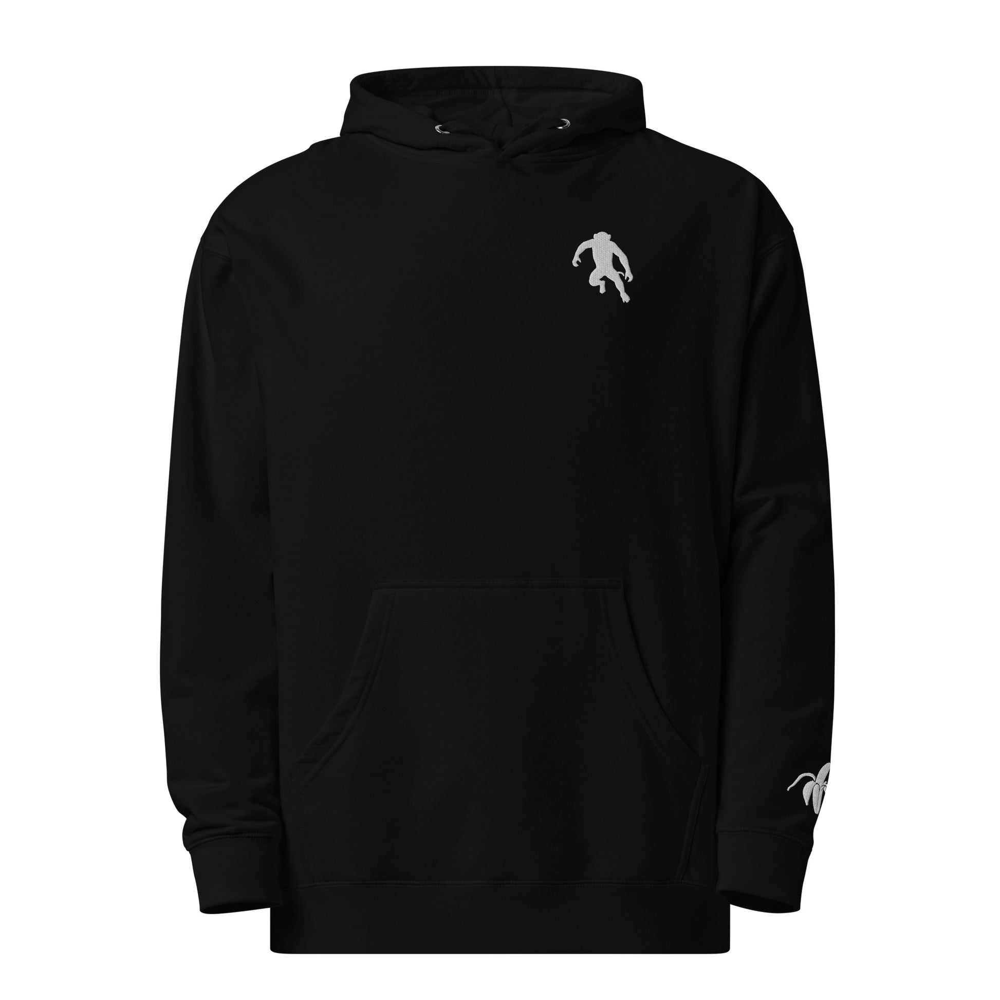 Front of ape shit monksee black hoodie with embroidery