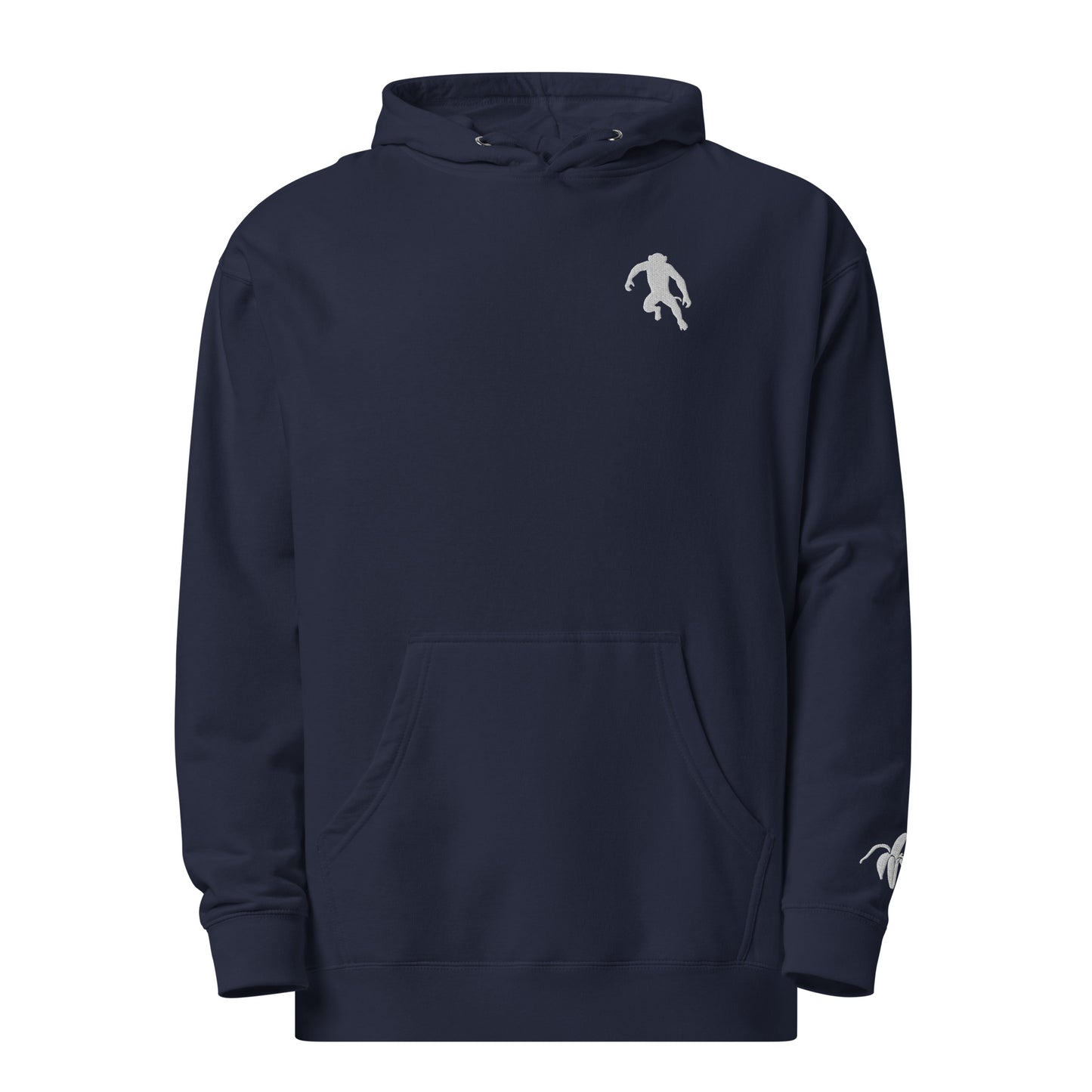 Front of Monksee ape shit navy hoodie with embroidery