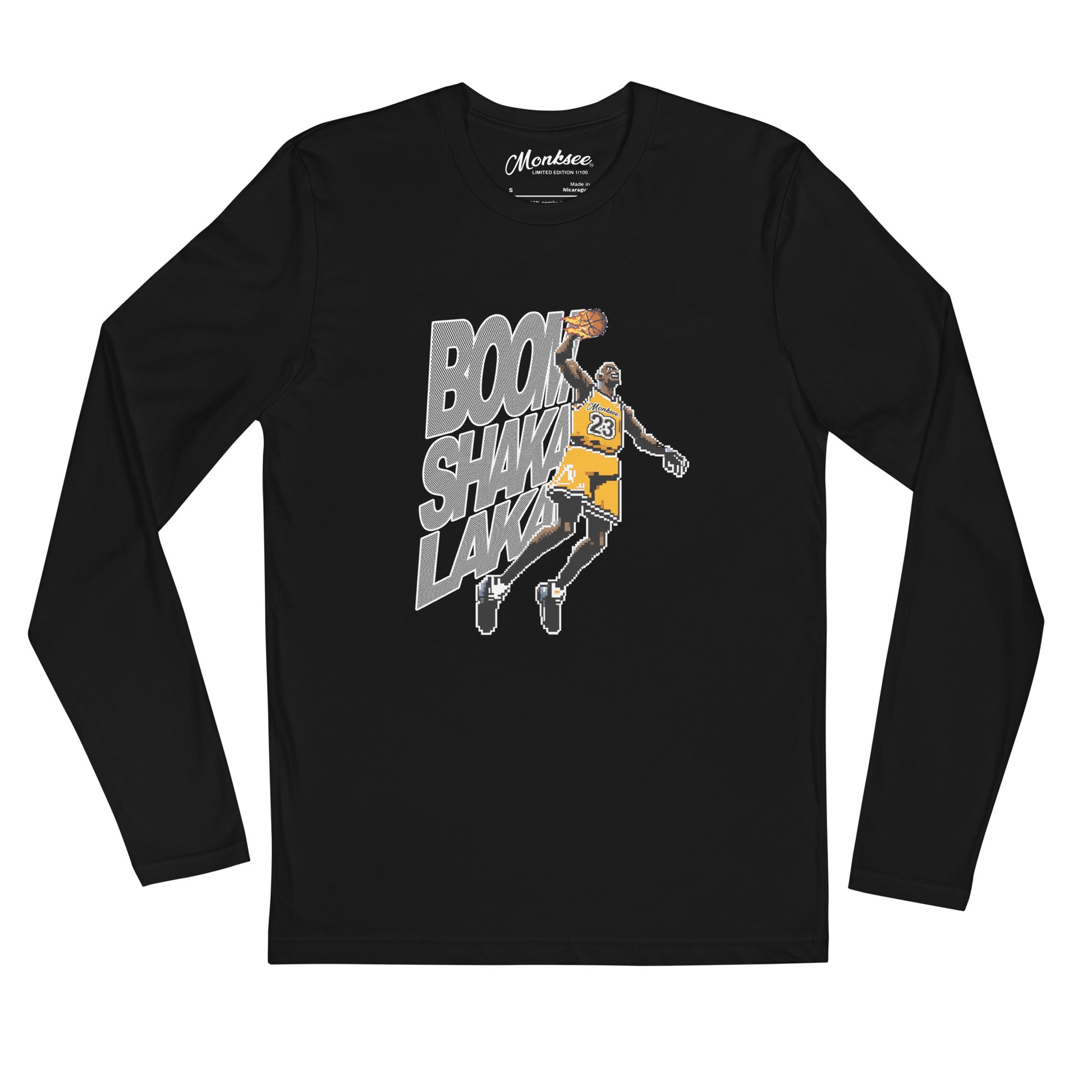 Monksee boomshakalaka fitted long sleeve black tshirt