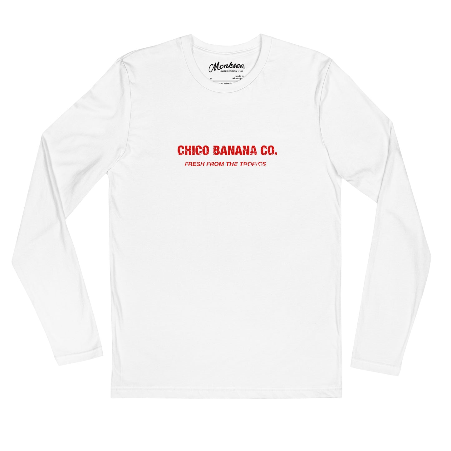 Monksee chico banana company long sleeve white fitted tshirt