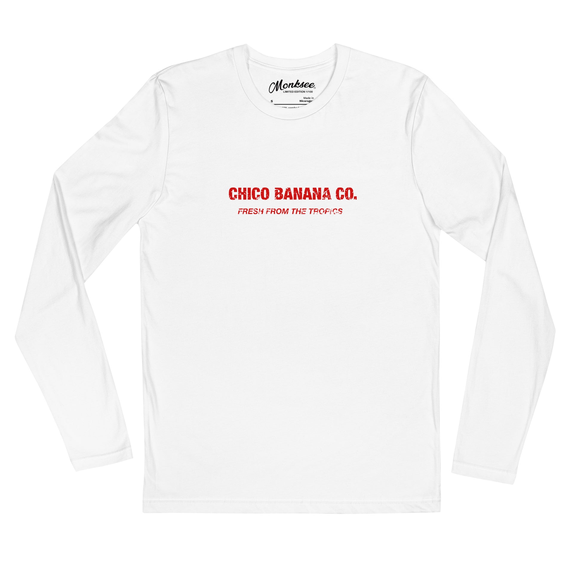 Monksee chico banana company long sleeve white fitted tshirt