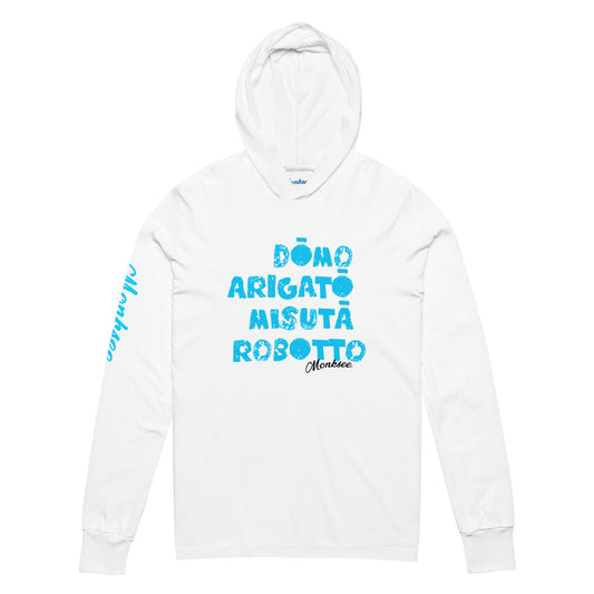 domo arigato mr robotto Monksee long sleeve white hooded cotton tshirt