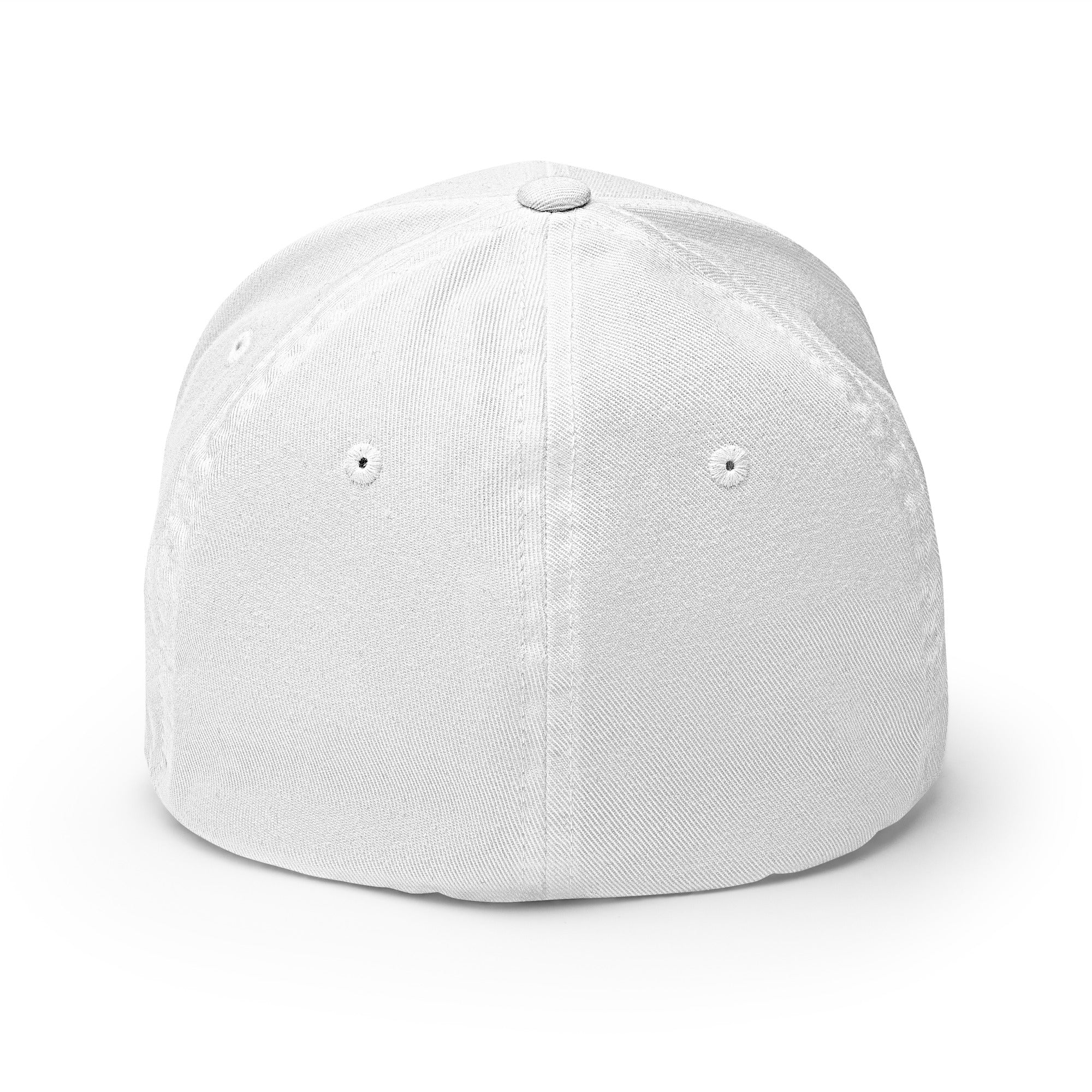 back of the white Monksee Drop the Vibe closed back cap on a white background. No logo's or printing.