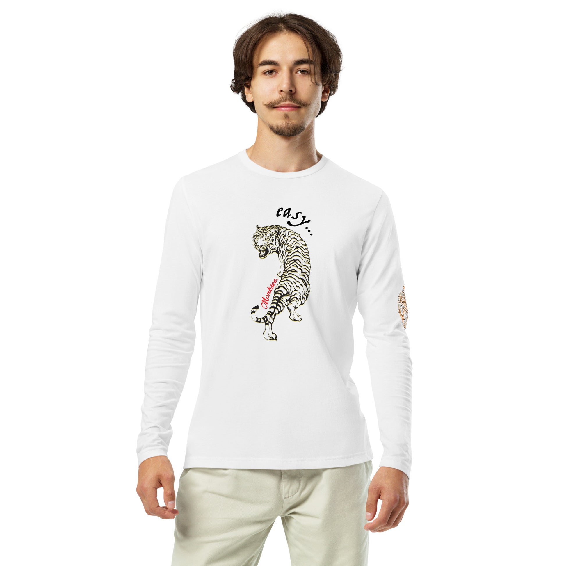 man wearing Monksee Easy Tiger Long Sleeve Fitted Crew