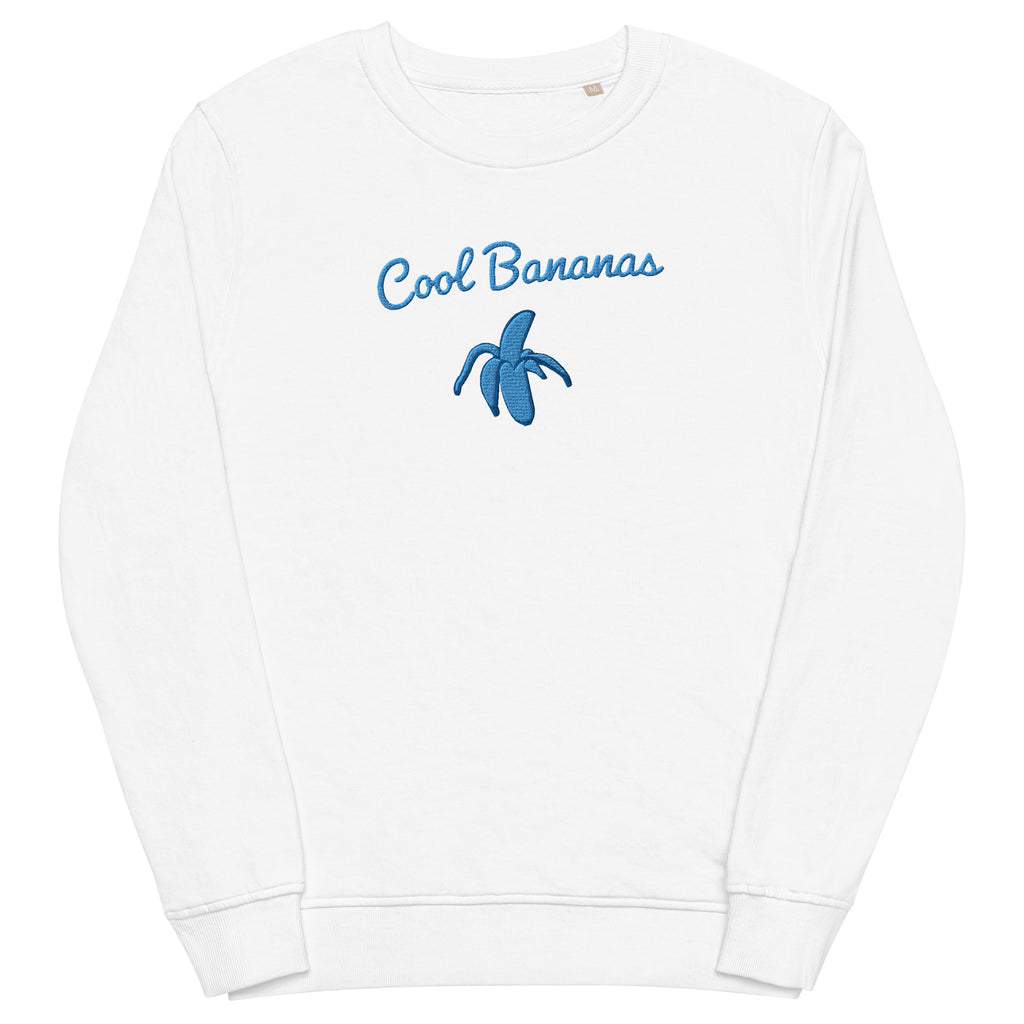 Monksee Cool Bananas - embroidered organic white sweatshirt front
