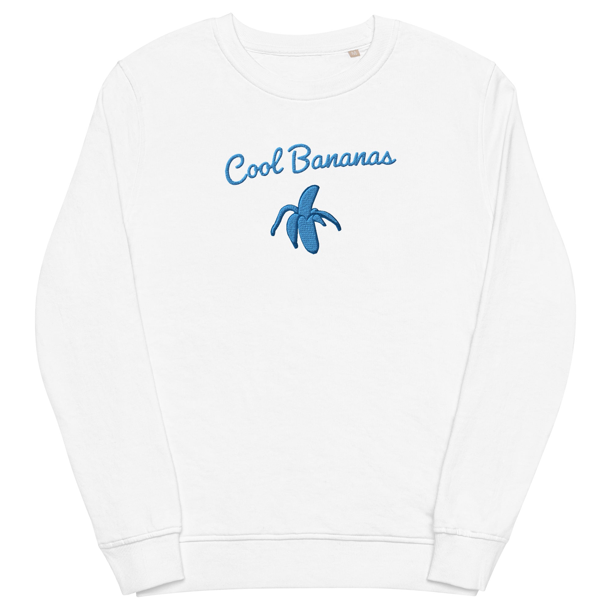Monksee Cool Bananas - embroidered organic white sweatshirt front