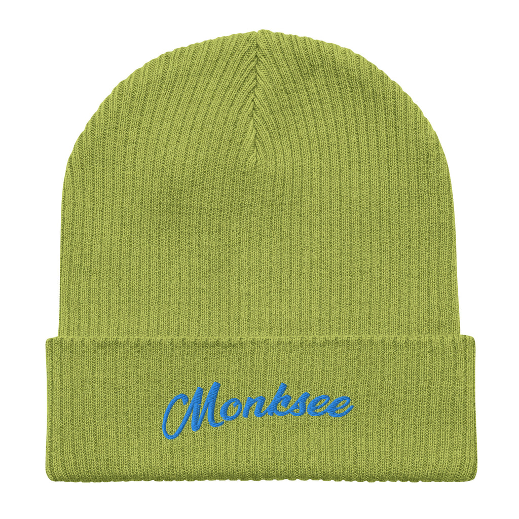 Lime Organic ribbed beanie by Monksee.