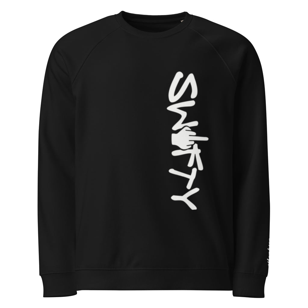 Monksee fuck Taylor swifty swifty organic black sweatshirt laid flat with middle finger