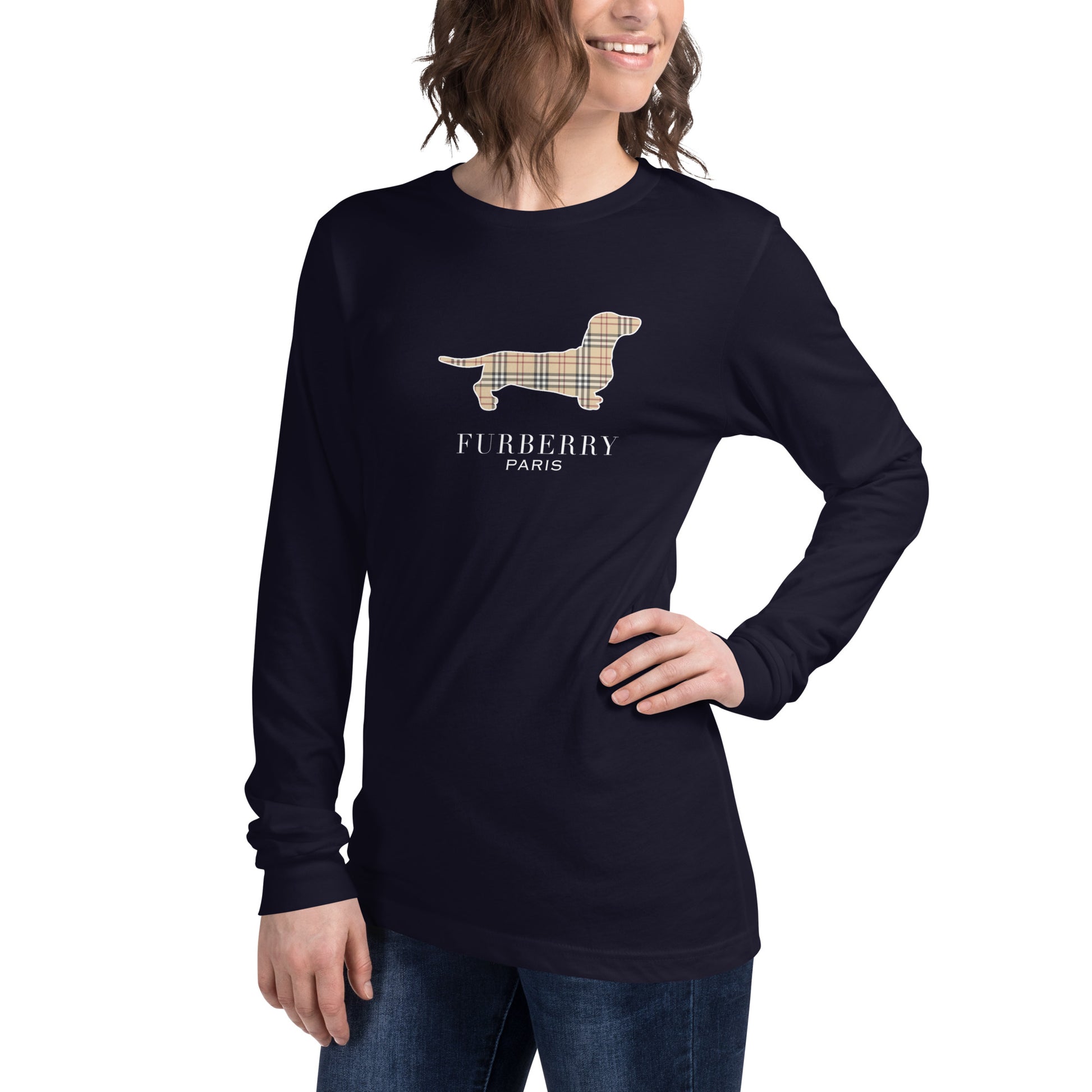 Monksee furberry navy long sleeve tshirt front